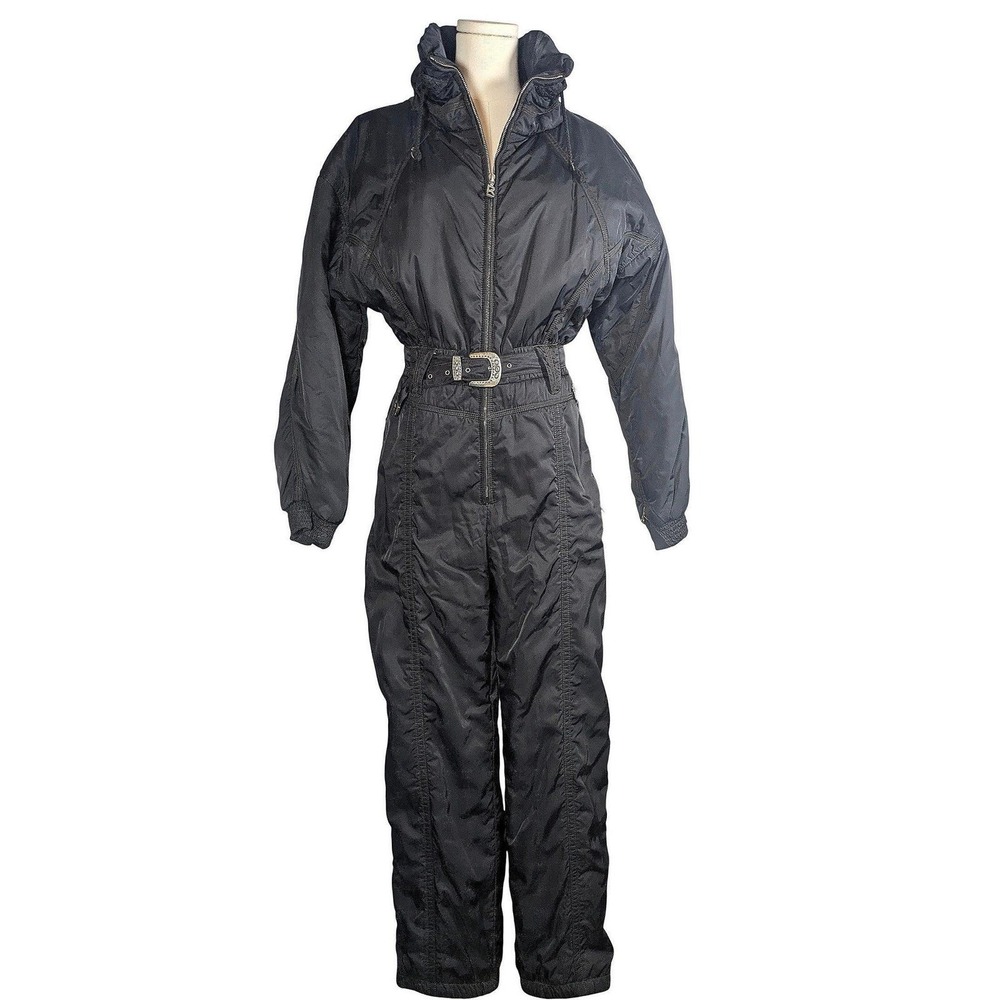 Bogner Vintage Womens Rare Western Black Belted One Piece Ski Suit Embroidered L